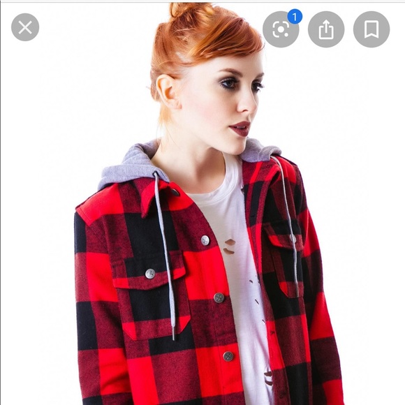 Glamour Kills Red & Black Hooded Flannel Jacket - Picture 2 of 4